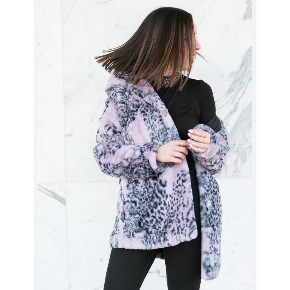Guess Los Angeles Faux Fur Coat Pink Animal Cheetah Print Womens Outerwear Small